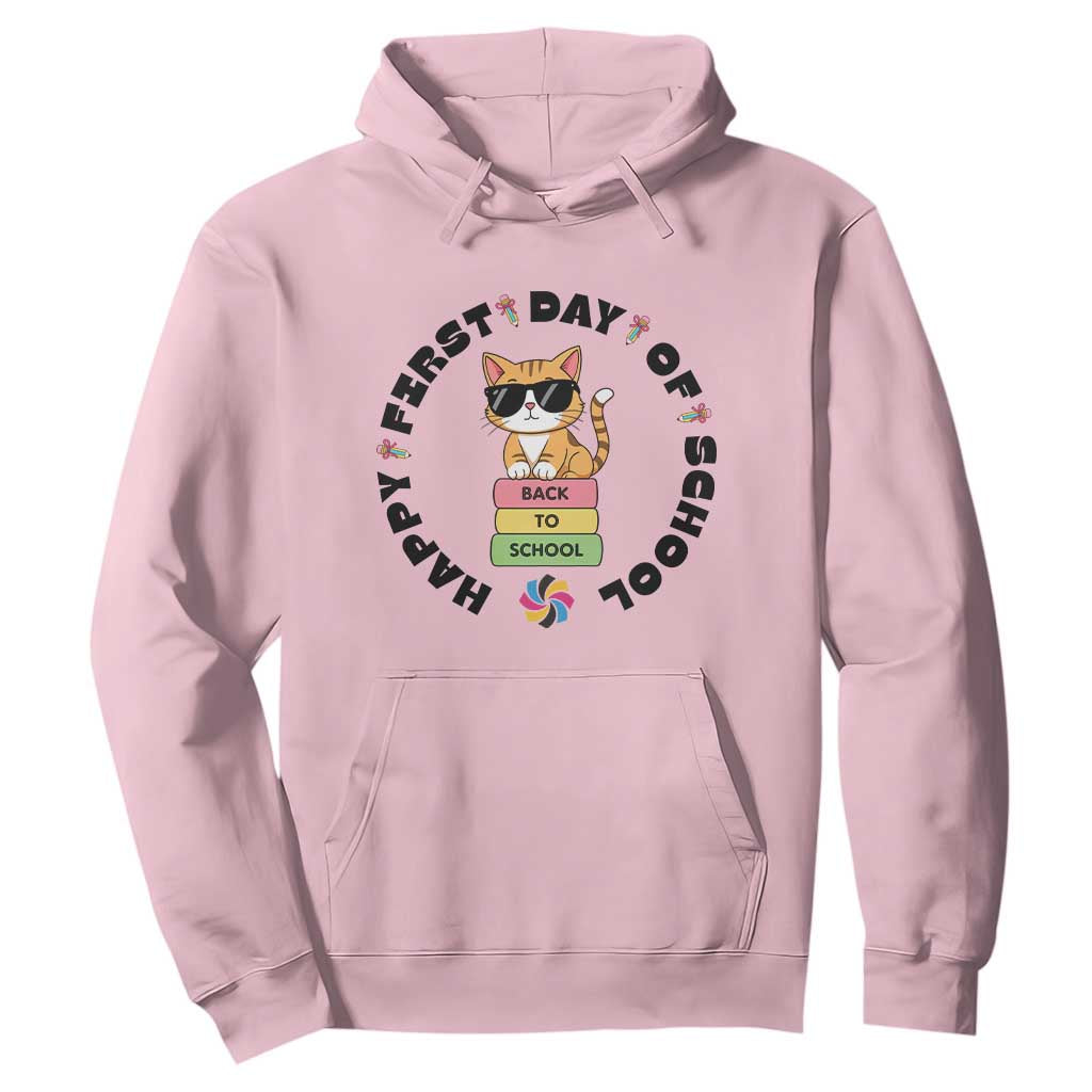 Cat Happy First Day Of School Hoodie Back To School Gift For Kids TS12 Light Pink Print Your Wear