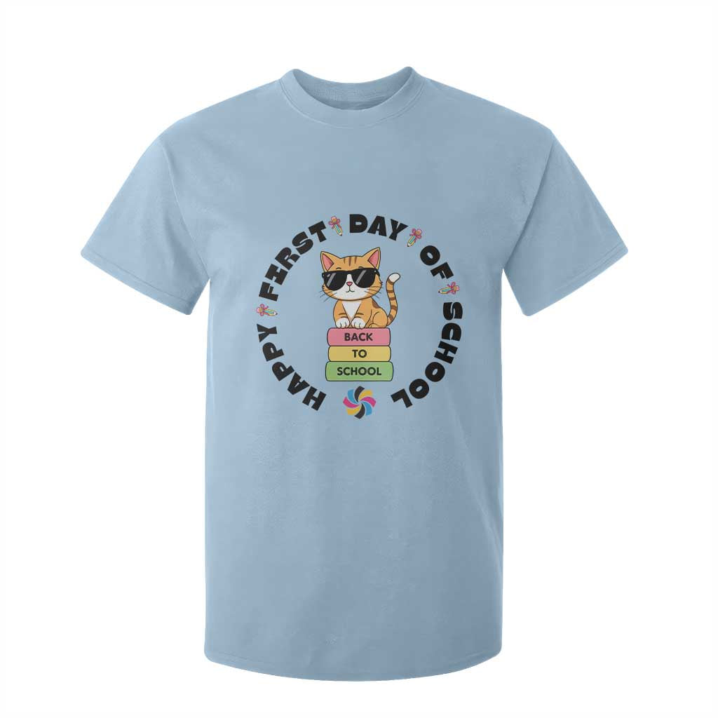 Cat Happy First Day Of School T Shirt For Kid Back To School Gift For Kids TS12 Light Blue Print Your Wear