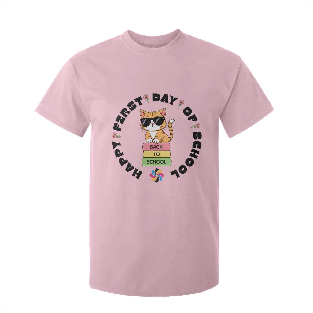 Cat Happy First Day Of School T Shirt For Kid Back To School Gift For Kids TS12 Light Pink Print Your Wear
