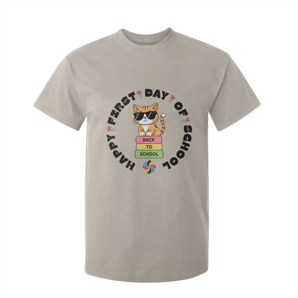 Cat Happy First Day Of School T Shirt For Kid Back To School Gift For Kids TS12 Sand Print Your Wear