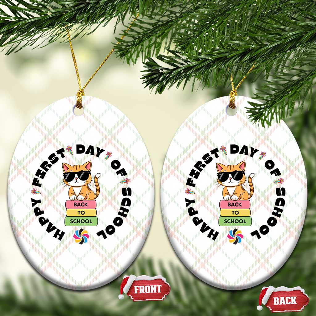 Cat Happy First Day Of School Ceramic Ornament Back To School Gift For Kids TS12 Print Your Wear