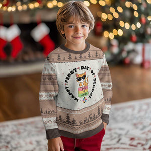Cat Happy First Day Of School Ugly Christmas Sweater Back To School Gift For Kids TS12 Mocha Mousse Print Your Wear