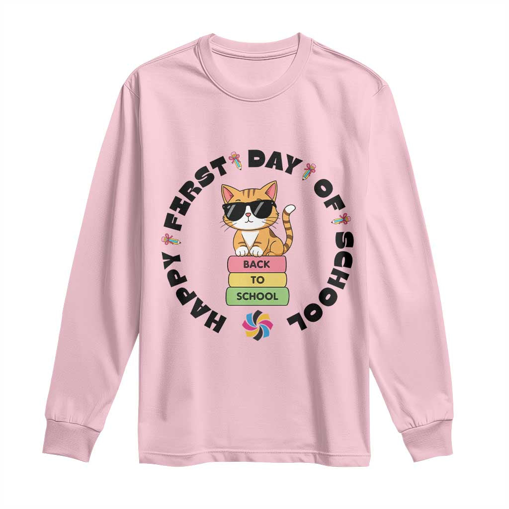 Cat Happy First Day Of School Long Sleeve Shirt Back To School Gift For Kids TS12 Light Pink Print Your Wear