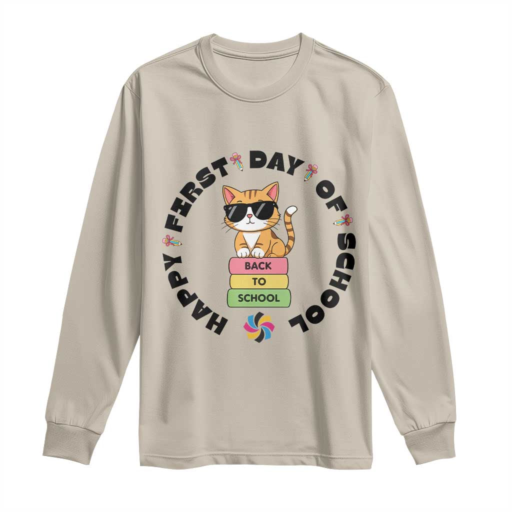 Cat Happy First Day Of School Long Sleeve Shirt Back To School Gift For Kids TS12 Sand Print Your Wear