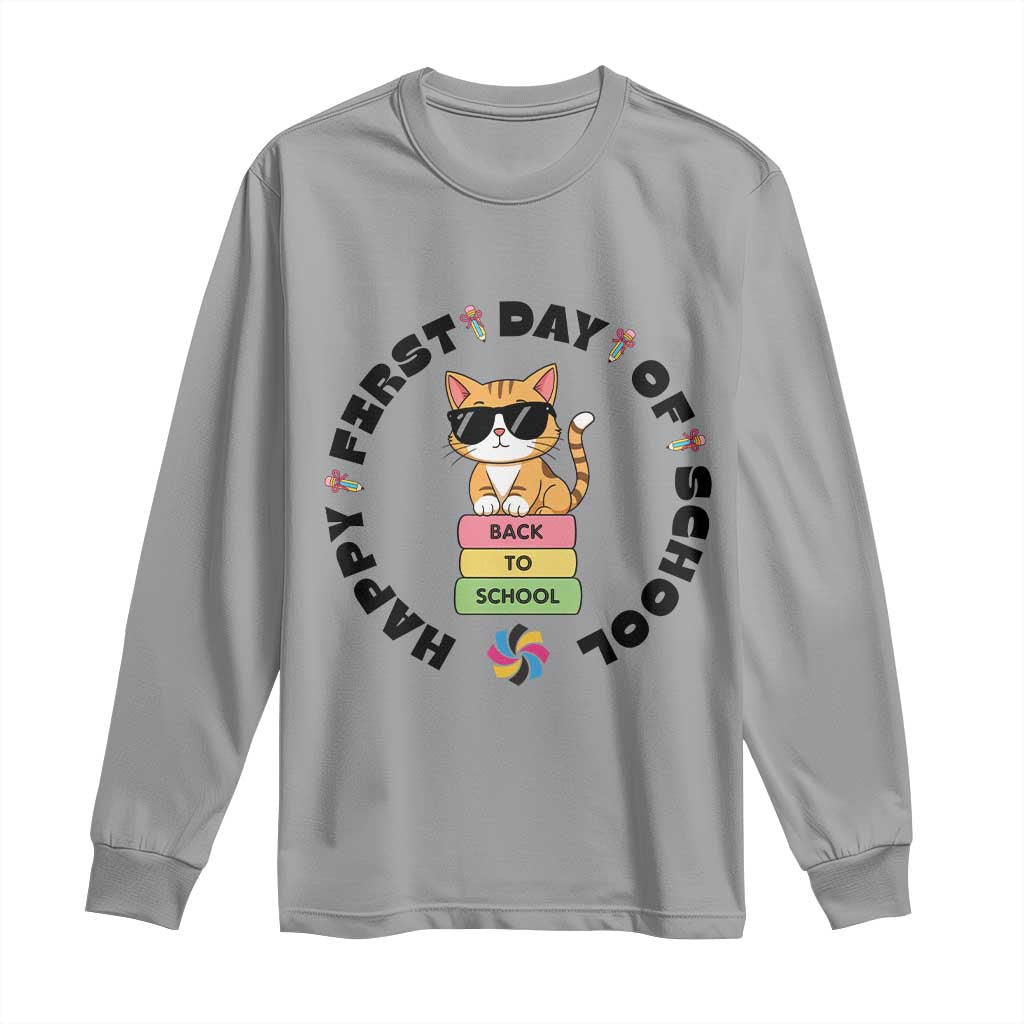 Cat Happy First Day Of School Long Sleeve Shirt Back To School Gift For Kids TS12 Sport Gray Print Your Wear