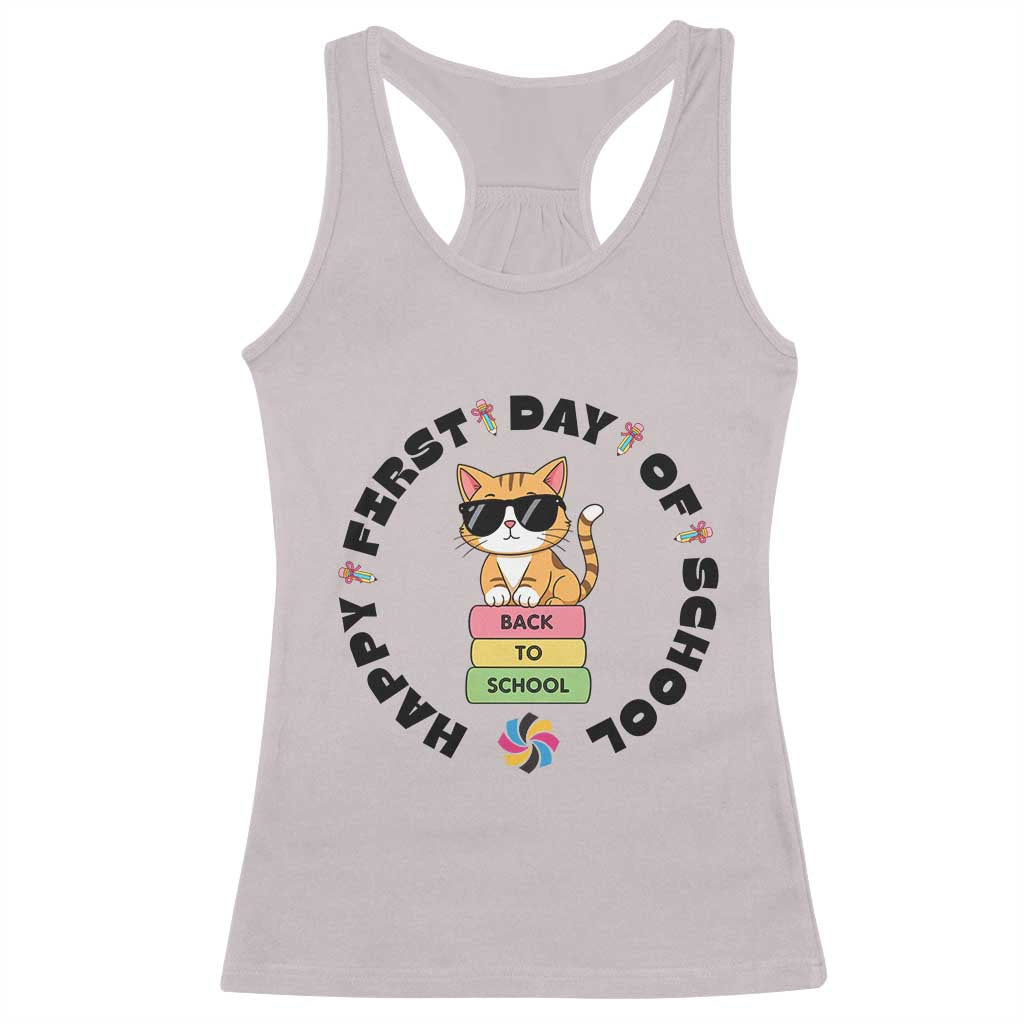 Cat Happy First Day Of School Racerback Tank Top Back To School Gift For Kids TS12 Ice Gray Print Your Wear
