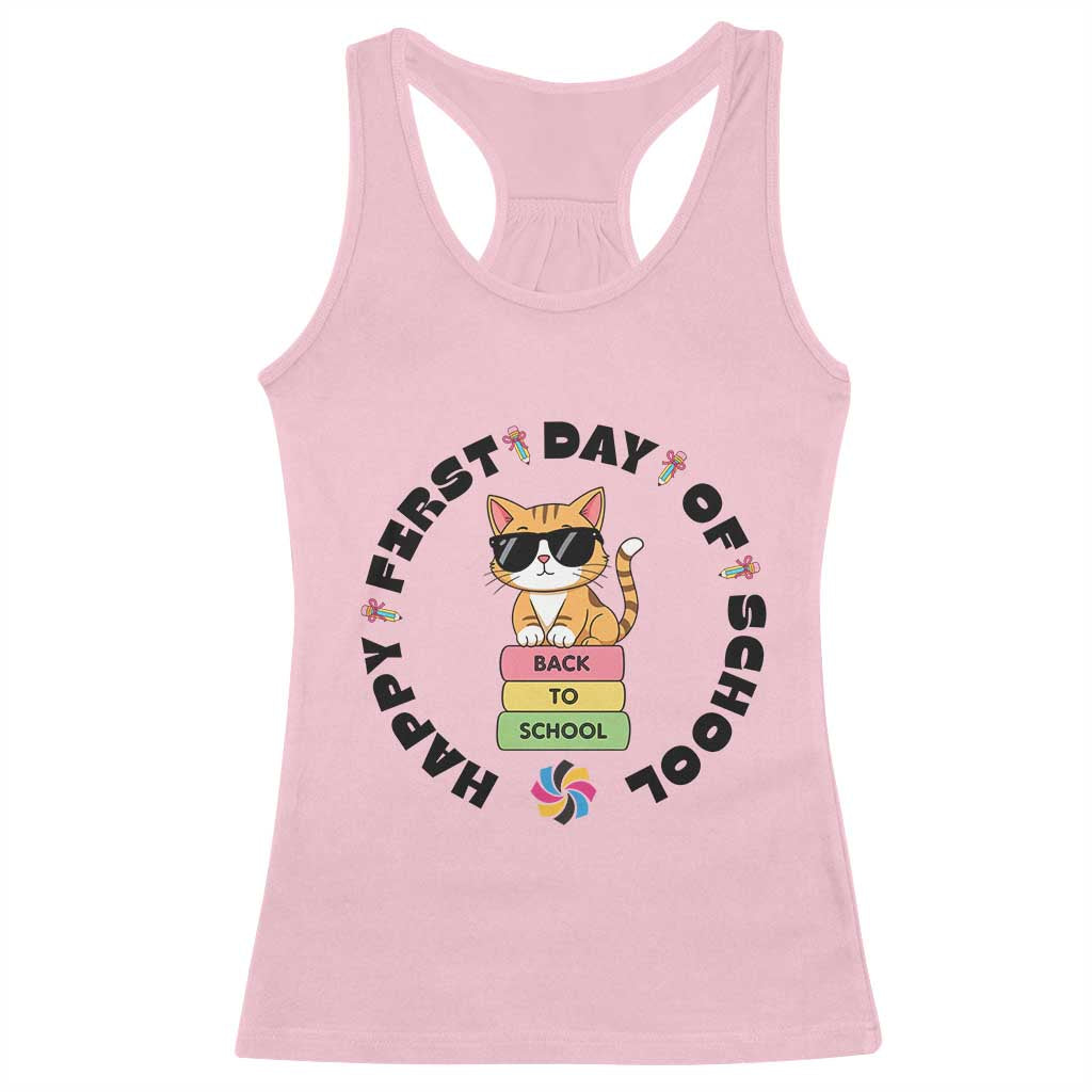 Cat Happy First Day Of School Racerback Tank Top Back To School Gift For Kids TS12 Light Pink Print Your Wear
