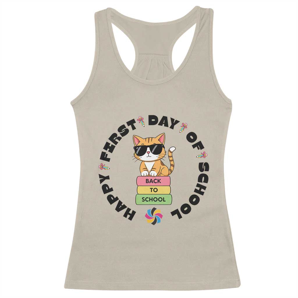Cat Happy First Day Of School Racerback Tank Top Back To School Gift For Kids TS12 Sand Print Your Wear