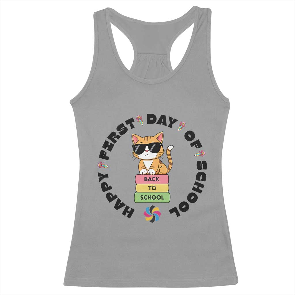 Cat Happy First Day Of School Racerback Tank Top Back To School Gift For Kids TS12 Sport Gray Print Your Wear
