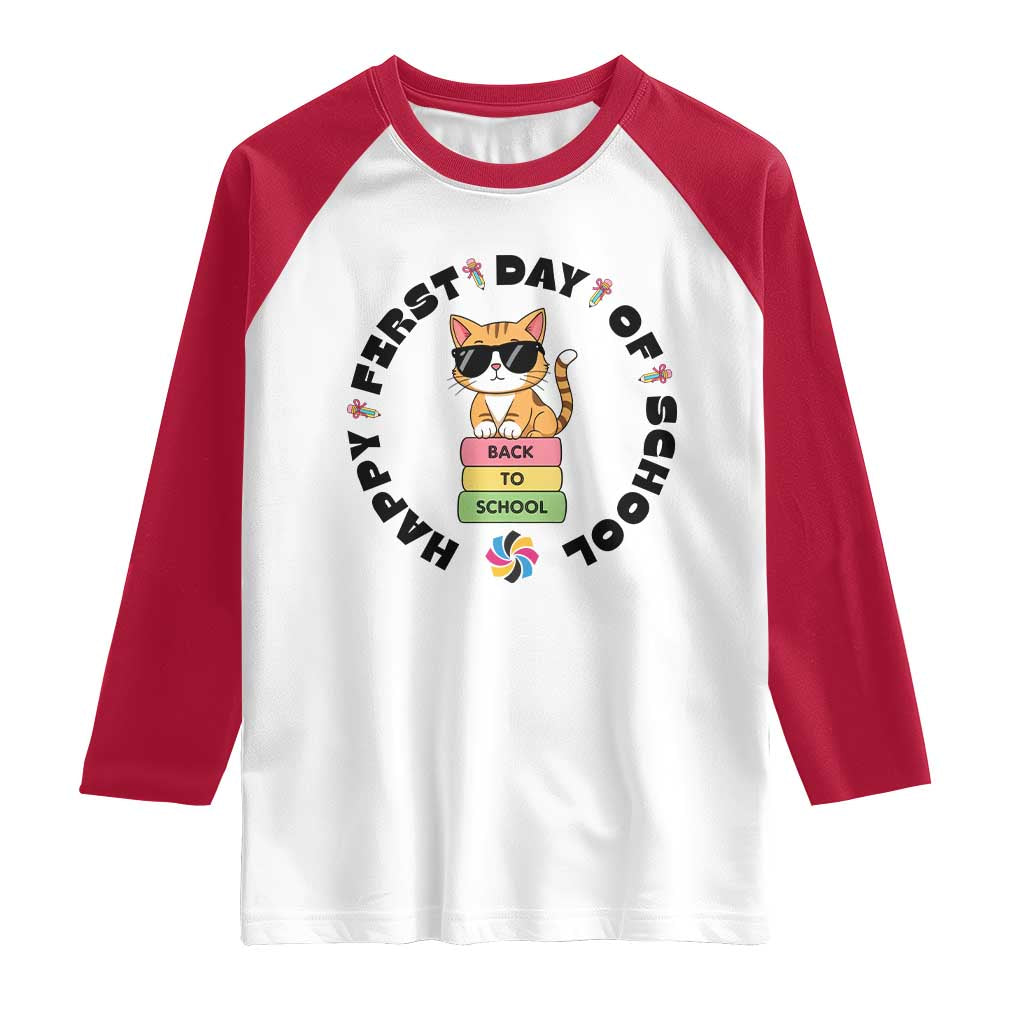 Cat Happy First Day Of School Raglan Shirt Back To School Gift For Kids TS12 White Red Print Your Wear