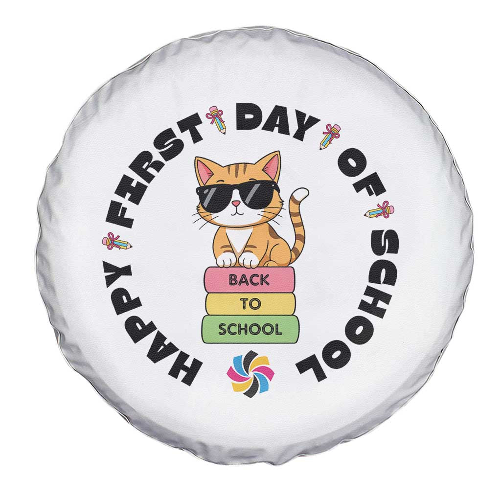 Cat Happy First Day Of School Spare Tire Cover Back To School Gift For Kids TS12 Print Your Wear