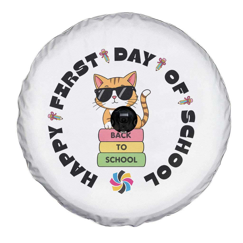 Cat Happy First Day Of School Spare Tire Cover Back To School Gift For Kids TS12 Print Your Wear