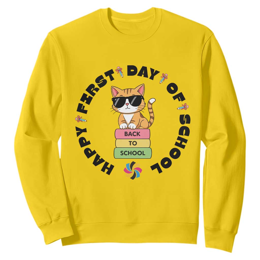 Cat Happy First Day Of School Sweatshirt Back To School Gift For Kids TS12 Daisy Print Your Wear