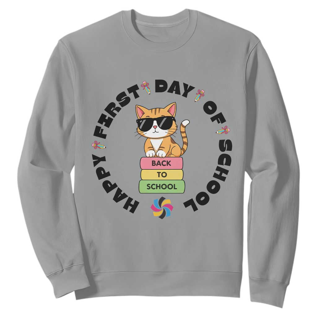 Cat Happy First Day Of School Sweatshirt Back To School Gift For Kids TS12 Sport Gray Print Your Wear