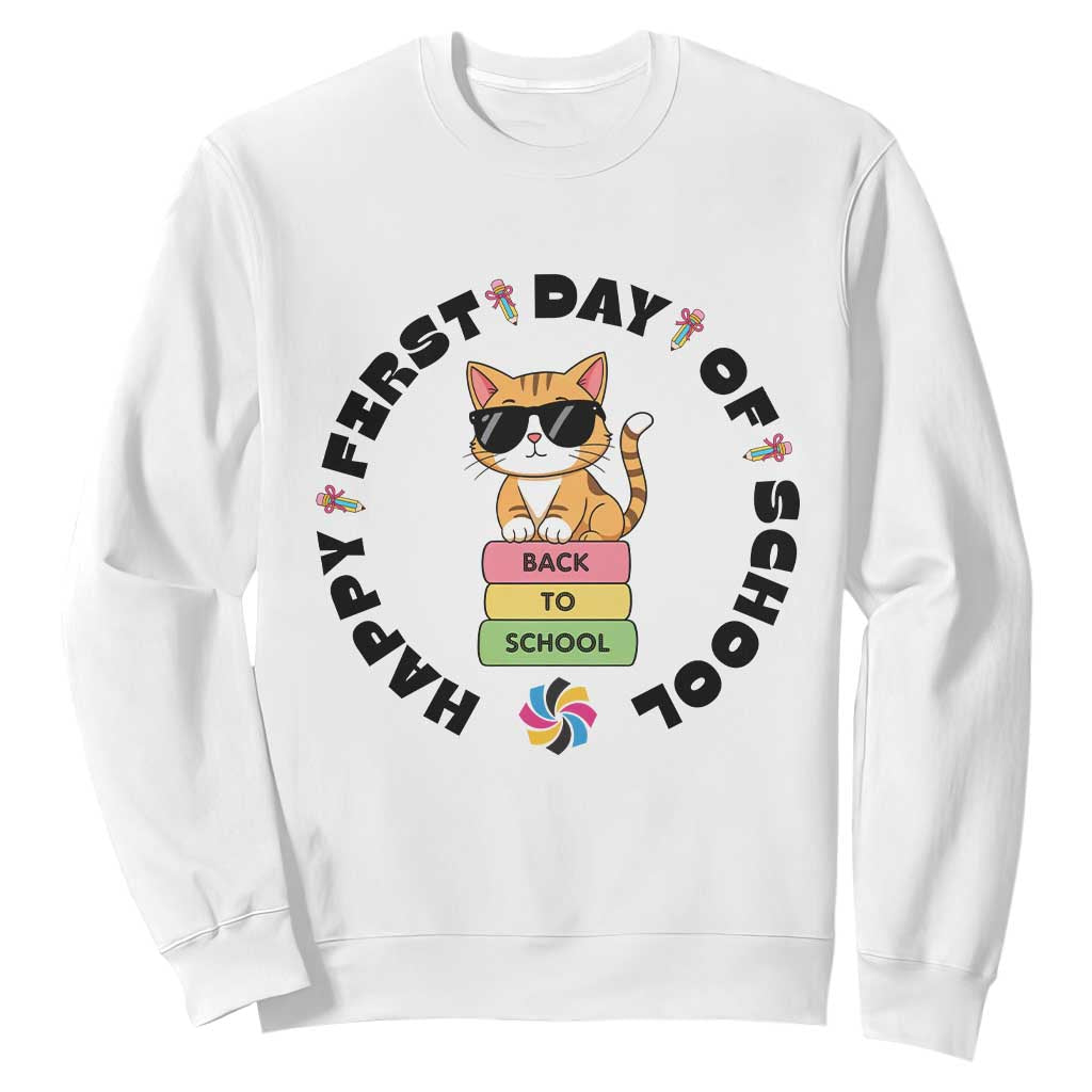 Cat Happy First Day Of School Sweatshirt Back To School Gift For Kids TS12 White Print Your Wear