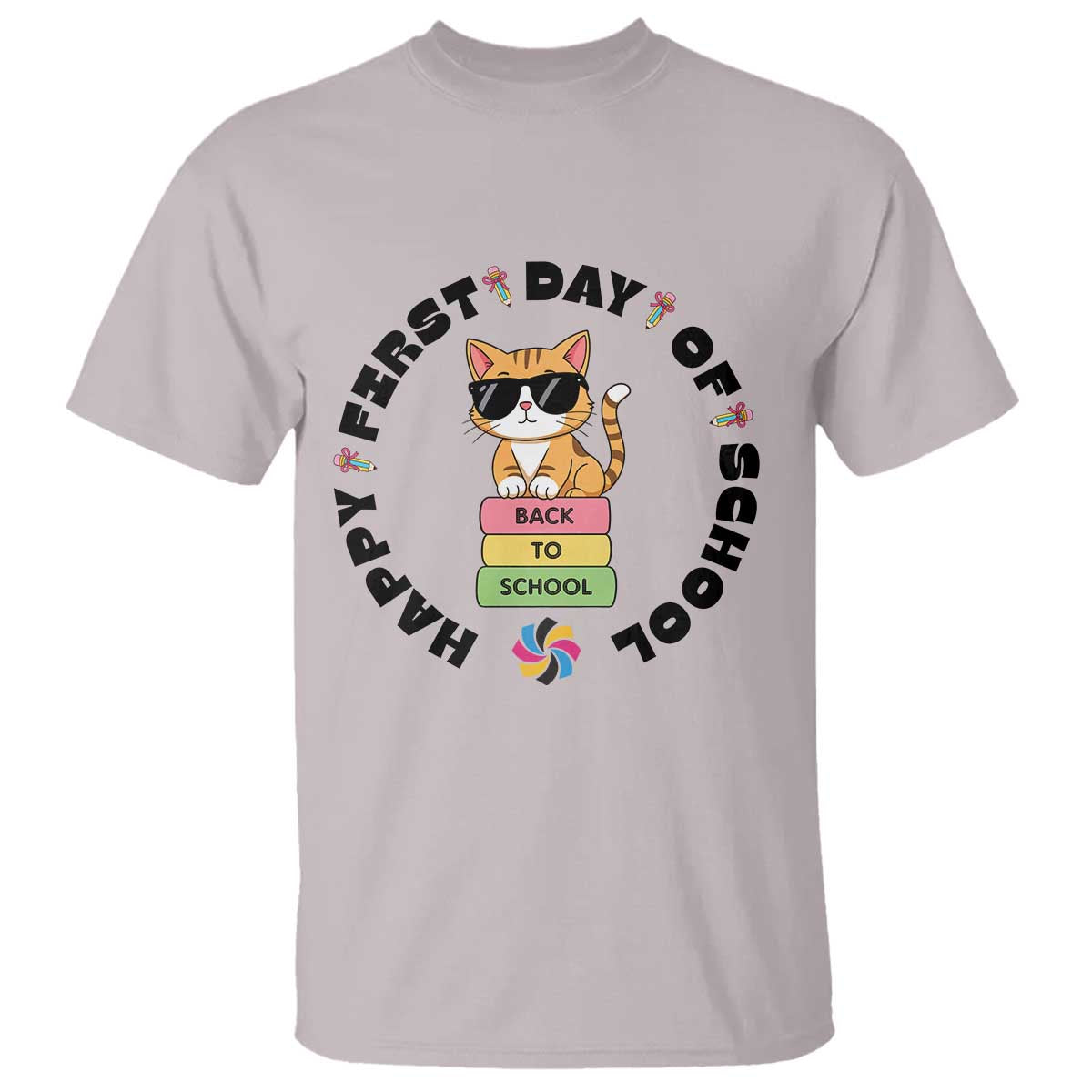 Cat Happy First Day Of School T Shirt Back To School Gift For Kids TS12 Ice Gray Print Your Wear