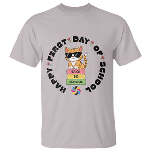 Cat Happy First Day Of School T Shirt Back To School Gift For Kids TS12 Ice Gray Print Your Wear
