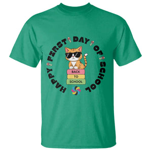 Cat Happy First Day Of School T Shirt Back To School Gift For Kids TS12 Irish Green Print Your Wear