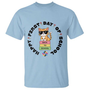 Cat Happy First Day Of School T Shirt Back To School Gift For Kids TS12 Light Blue Print Your Wear