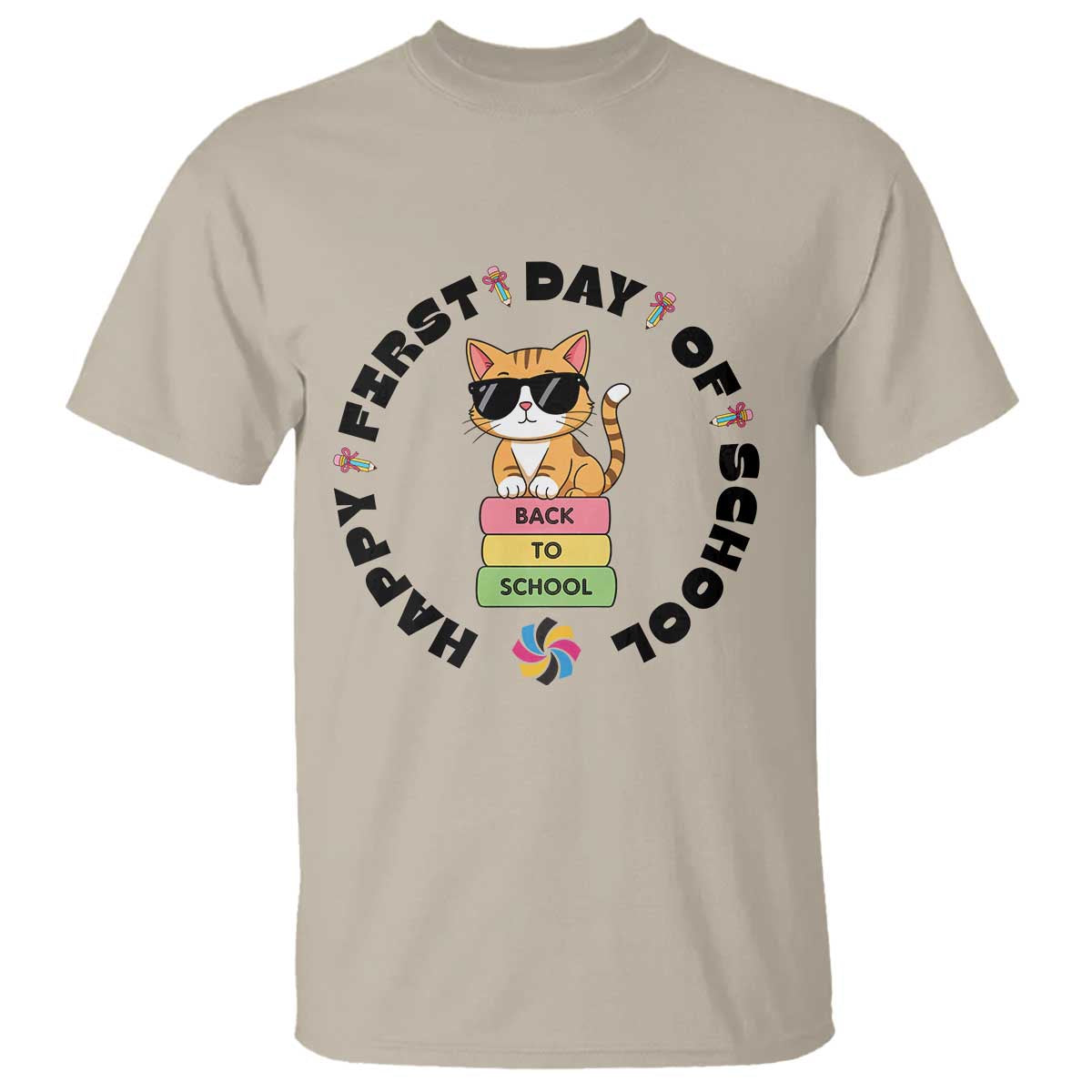 Cat Happy First Day Of School T Shirt Back To School Gift For Kids TS12 Sand Print Your Wear
