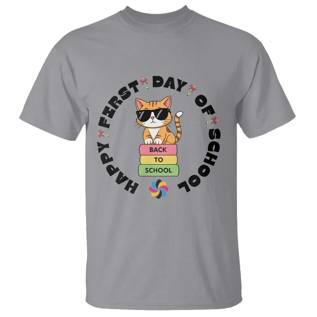 Cat Happy First Day Of School T Shirt Back To School Gift For Kids TS12 Sport Gray Print Your Wear