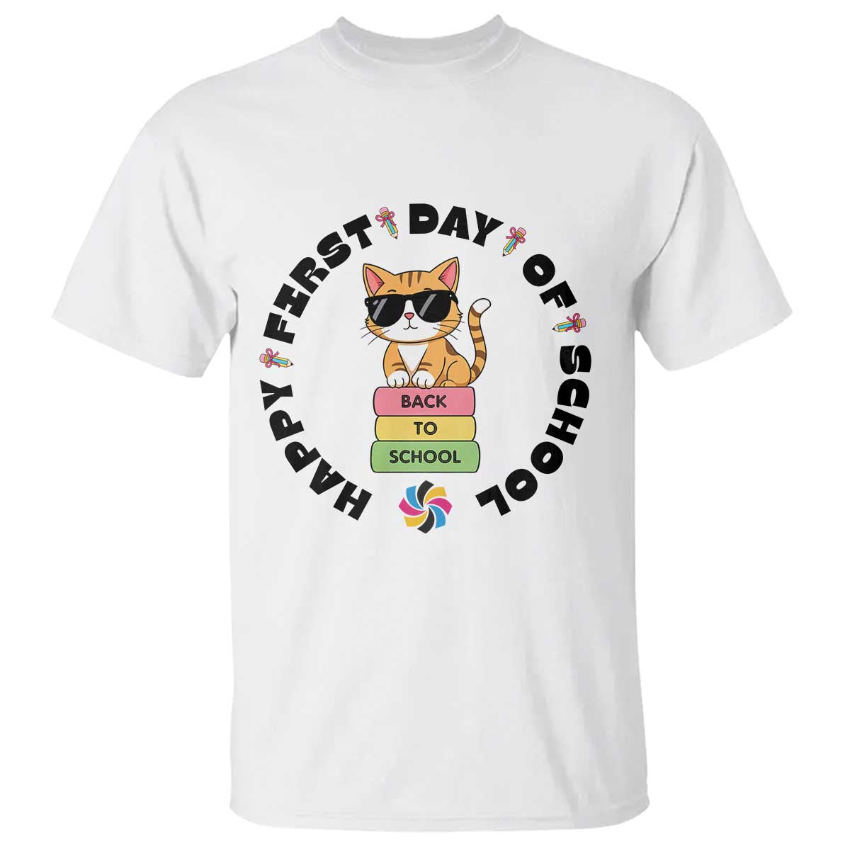 Cat Happy First Day Of School T Shirt Back To School Gift For Kids TS12 White Print Your Wear