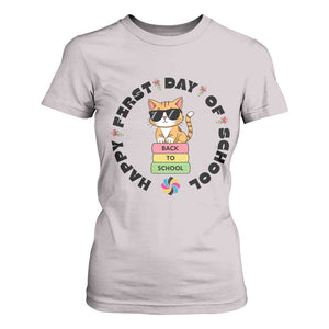 Cat Happy First Day Of School T Shirt For Women Back To School Gift For Kids TS12 Ice Gray Print Your Wear