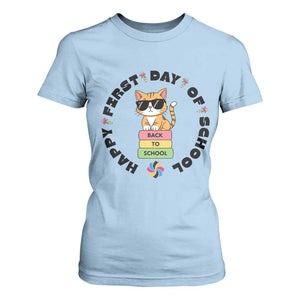 Cat Happy First Day Of School T Shirt For Women Back To School Gift For Kids TS12 Light Blue Print Your Wear