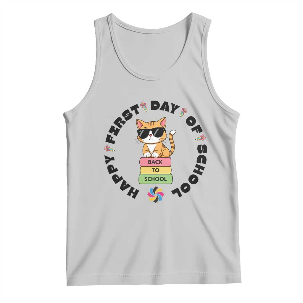 Cat Happy First Day Of School Tank Top Back To School Gift For Kids TS12 Ash Print Your Wear