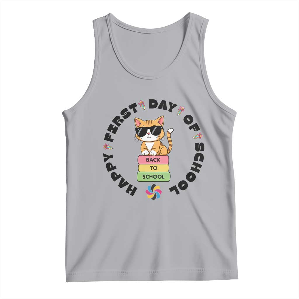 Cat Happy First Day Of School Tank Top Back To School Gift For Kids TS12 Athletic Heather Print Your Wear