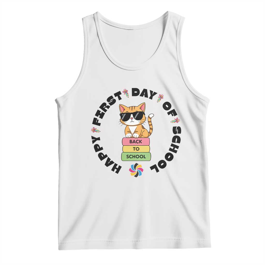 Cat Happy First Day Of School Tank Top Back To School Gift For Kids TS12 White Print Your Wear