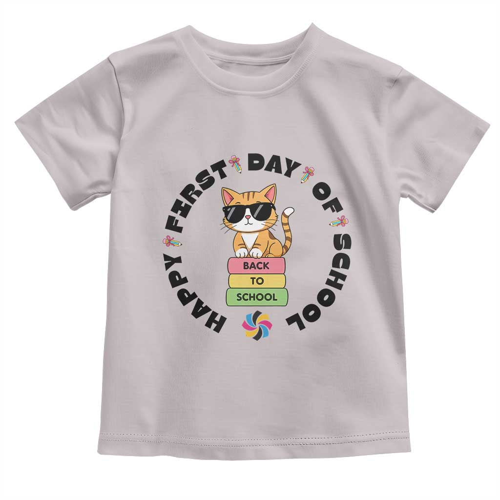 Cat Happy First Day Of School Toddler T Shirt Back To School Gift For Kids TS12 Ice Gray Print Your Wear