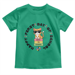Cat Happy First Day Of School Toddler T Shirt Back To School Gift For Kids TS12 Irish Green Print Your Wear