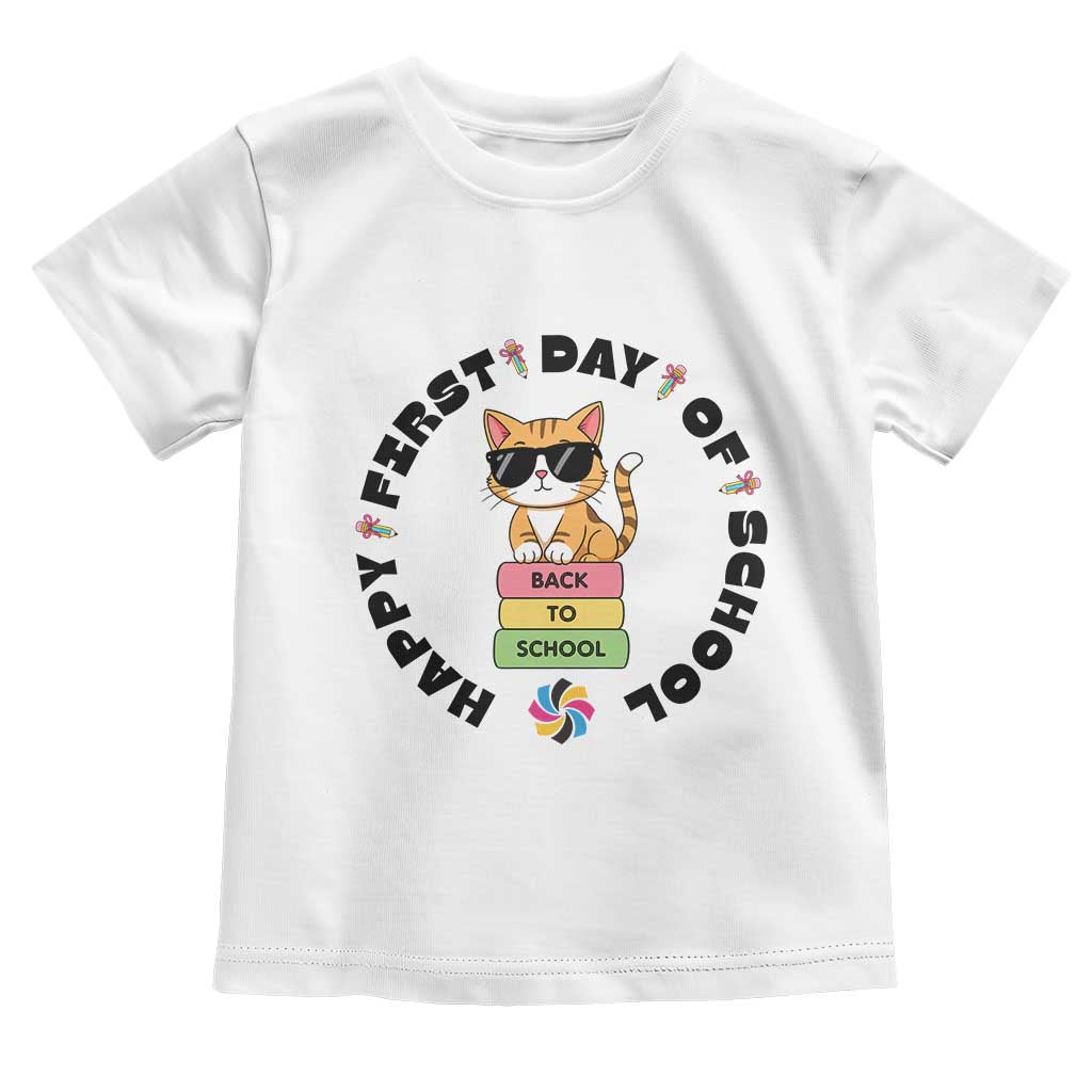 Cat Happy First Day Of School Toddler T Shirt Back To School Gift For Kids TS12 White Print Your Wear