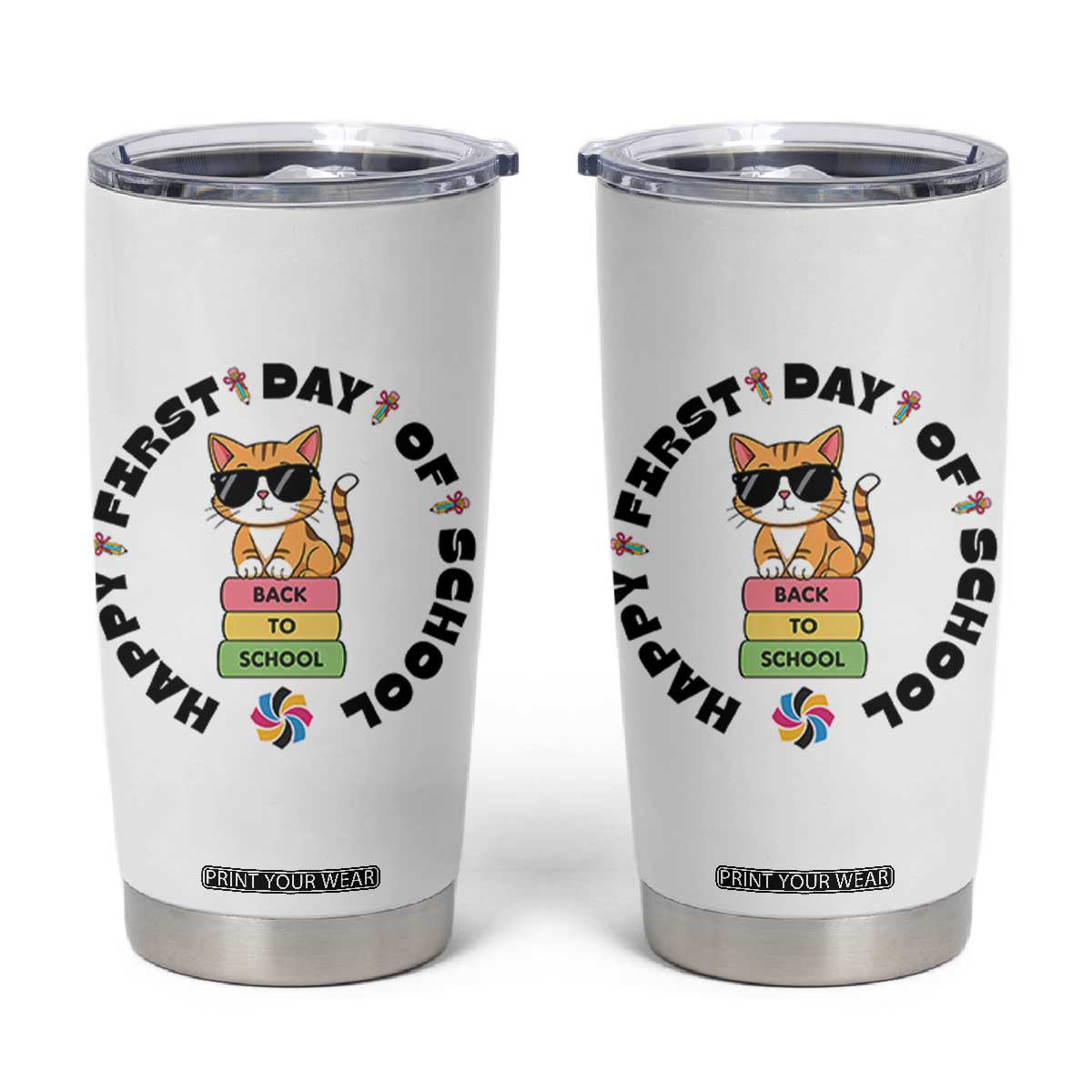 Cat Happy First Day Of School Tumbler Cup Back To School Gift For Kids TS12 White Print Your Wear