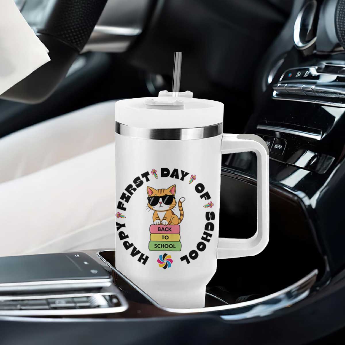 Cat Happy First Day Of School Tumbler With Handle Back To School Gift For Kids TS12 Print Your Wear