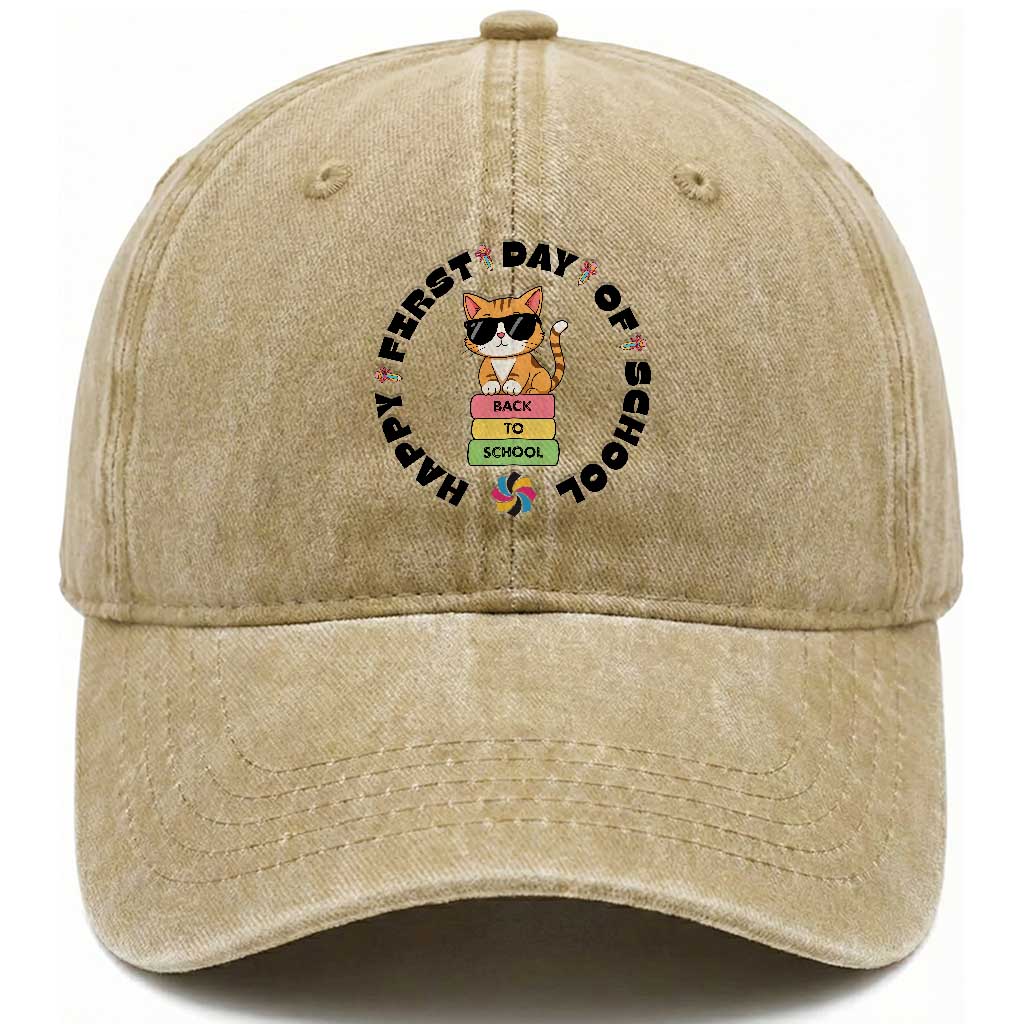 Cat Happy First Day Of School Washed Cotton Baseball Cap Back To School Gift For Kids TS12 Print Your Wear