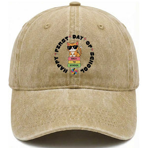 Cat Happy First Day Of School Washed Cotton Baseball Cap Back To School Gift For Kids TS12 Print Your Wear