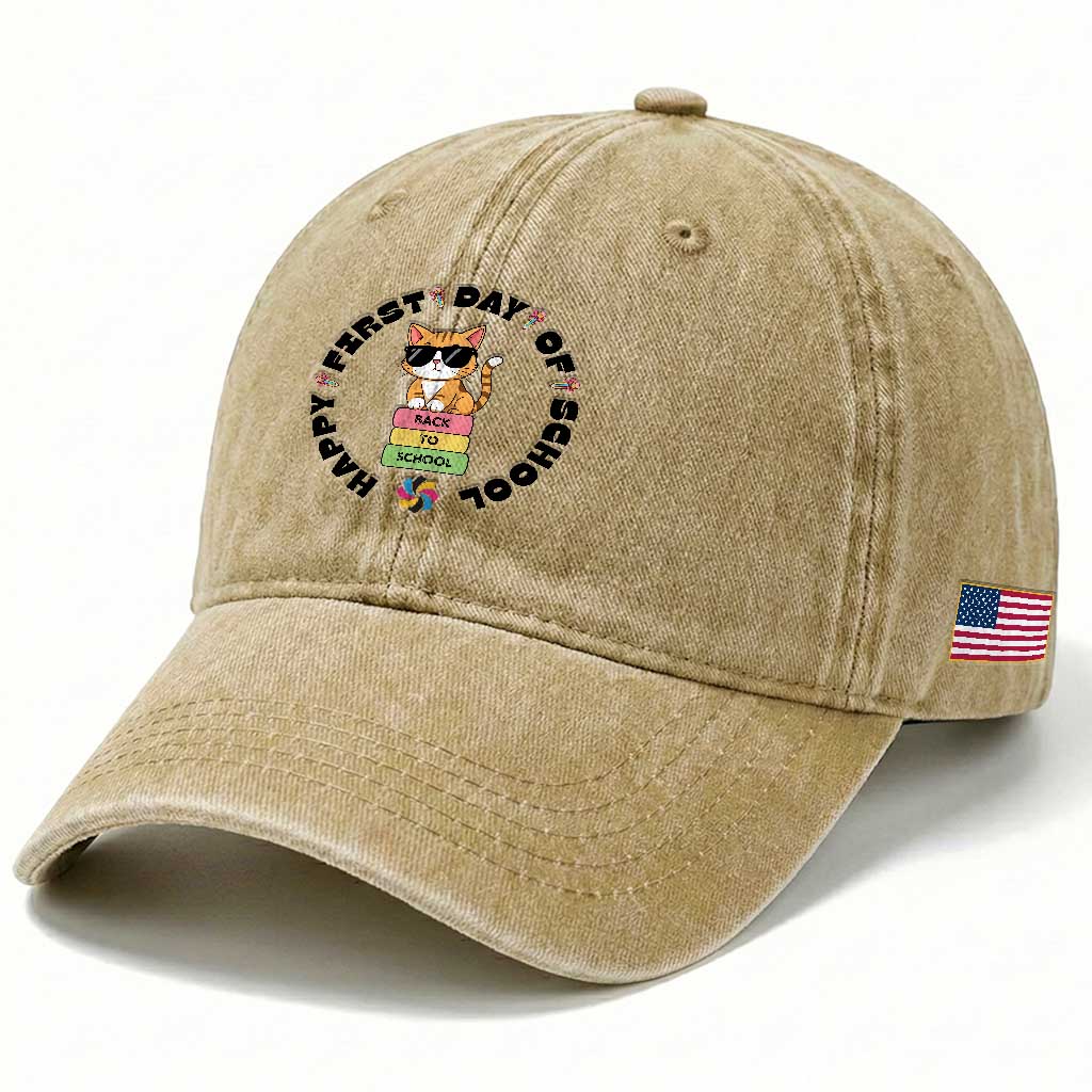 Cat Happy First Day Of School Washed Cotton Baseball Cap Back To School Gift For Kids TS12 Print Your Wear