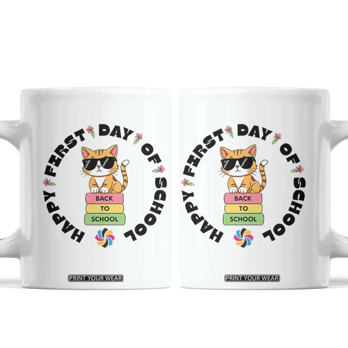 Cat Happy First Day Of School Coffee Mug Back To School Gift For Kids TS12 White Print Your Wear