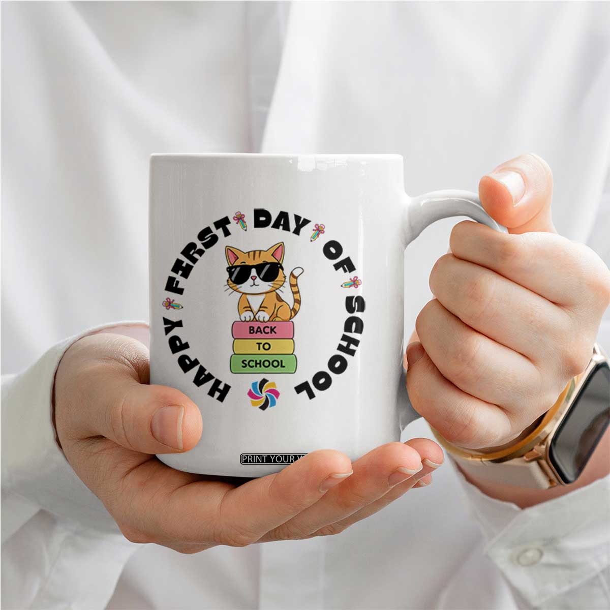 Cat Happy First Day Of School Coffee Mug Back To School Gift For Kids TS12 Print Your Wear