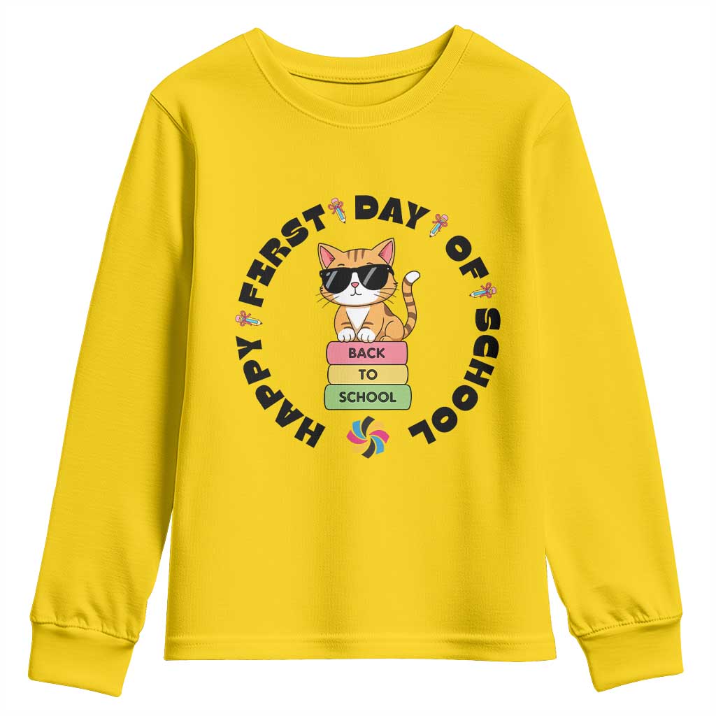 Cat Happy First Day Of School Youth Sweatshirt Back To School Gift For Kids TS12 Daisy Print Your Wear