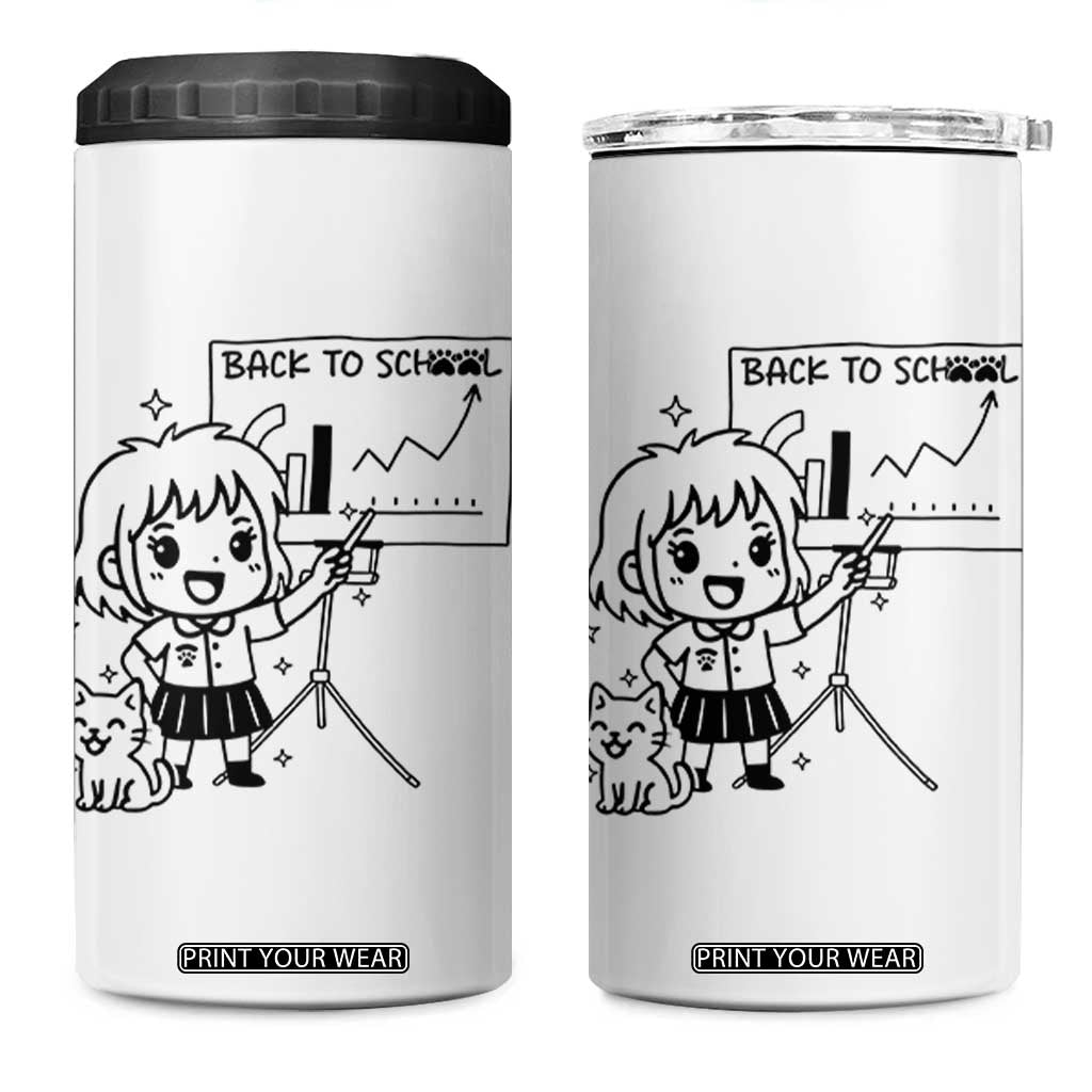 Back To school 4 in 1 Can Cooler Tumbler Funny Teacher Teaching Cat Lover Gift TS12 One Size: 16 oz White Print Your Wear
