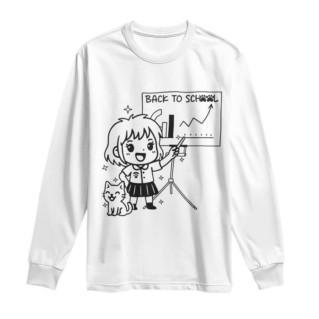 Back To school Long Sleeve Shirt Funny Teacher Teaching Cat Lover Gift TS12 White Print Your Wear