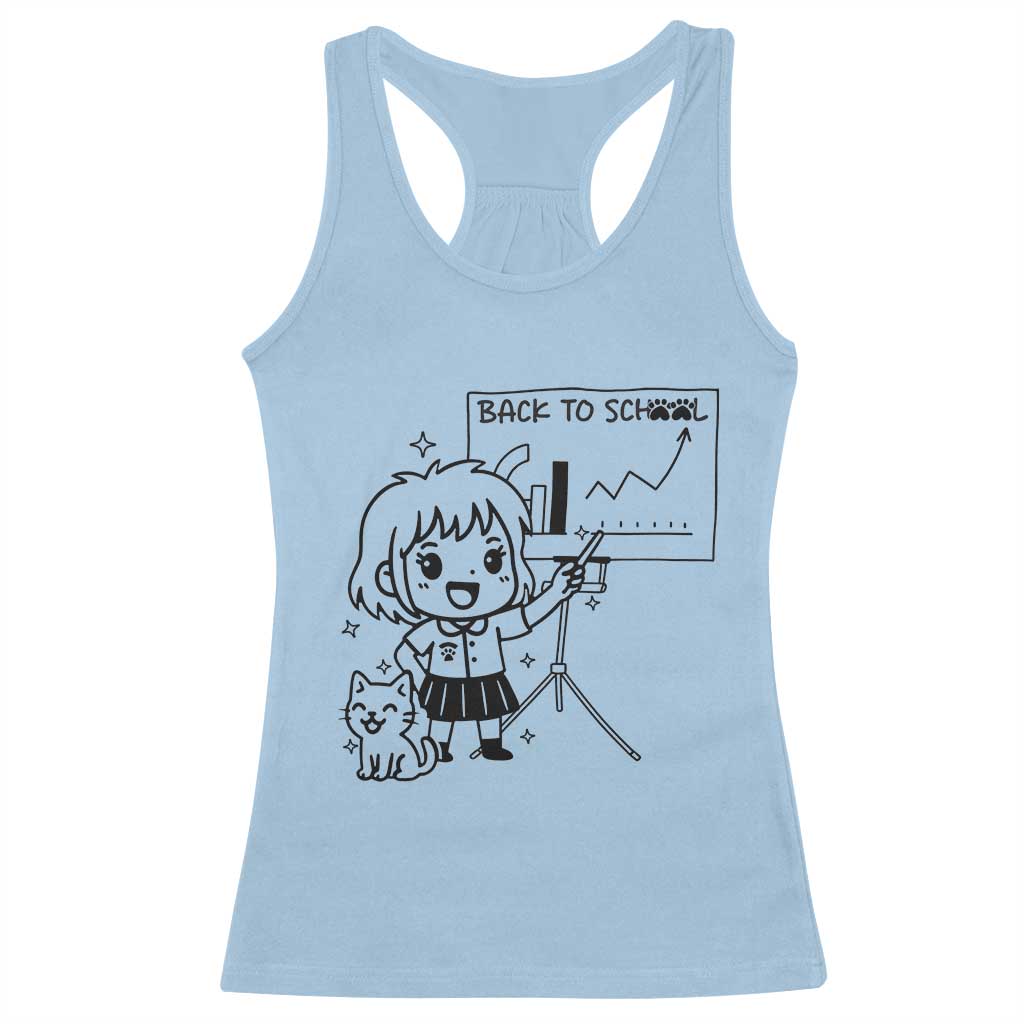 Back To school Racerback Tank Top Funny Teacher Teaching Cat Lover Gift TS12 Light Blue Print Your Wear