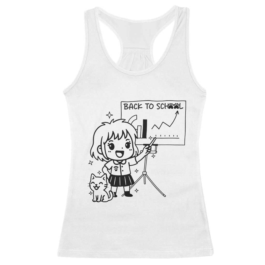 Back To school Racerback Tank Top Funny Teacher Teaching Cat Lover Gift TS12 White Print Your Wear