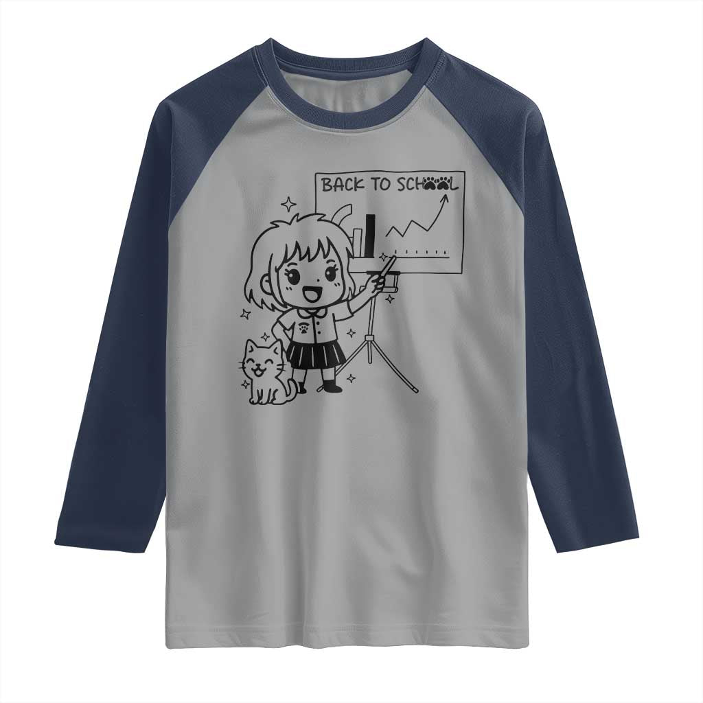Back To school Raglan Shirt Funny Teacher Teaching Cat Lover Gift TS12 Sport Gray Navy Print Your Wear