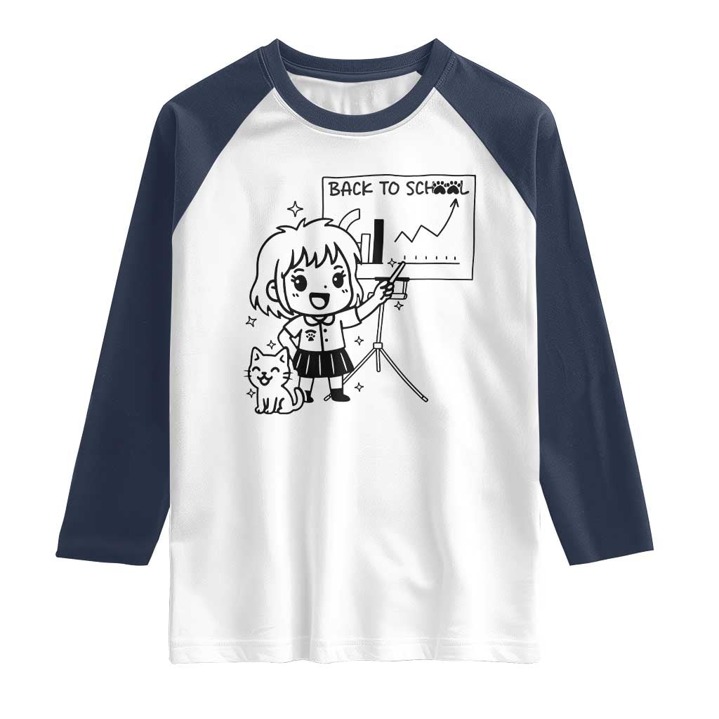 Back To school Raglan Shirt Funny Teacher Teaching Cat Lover Gift TS12 White Navy Print Your Wear