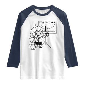 Back To school Raglan Shirt Funny Teacher Teaching Cat Lover Gift TS12 White Navy Print Your Wear