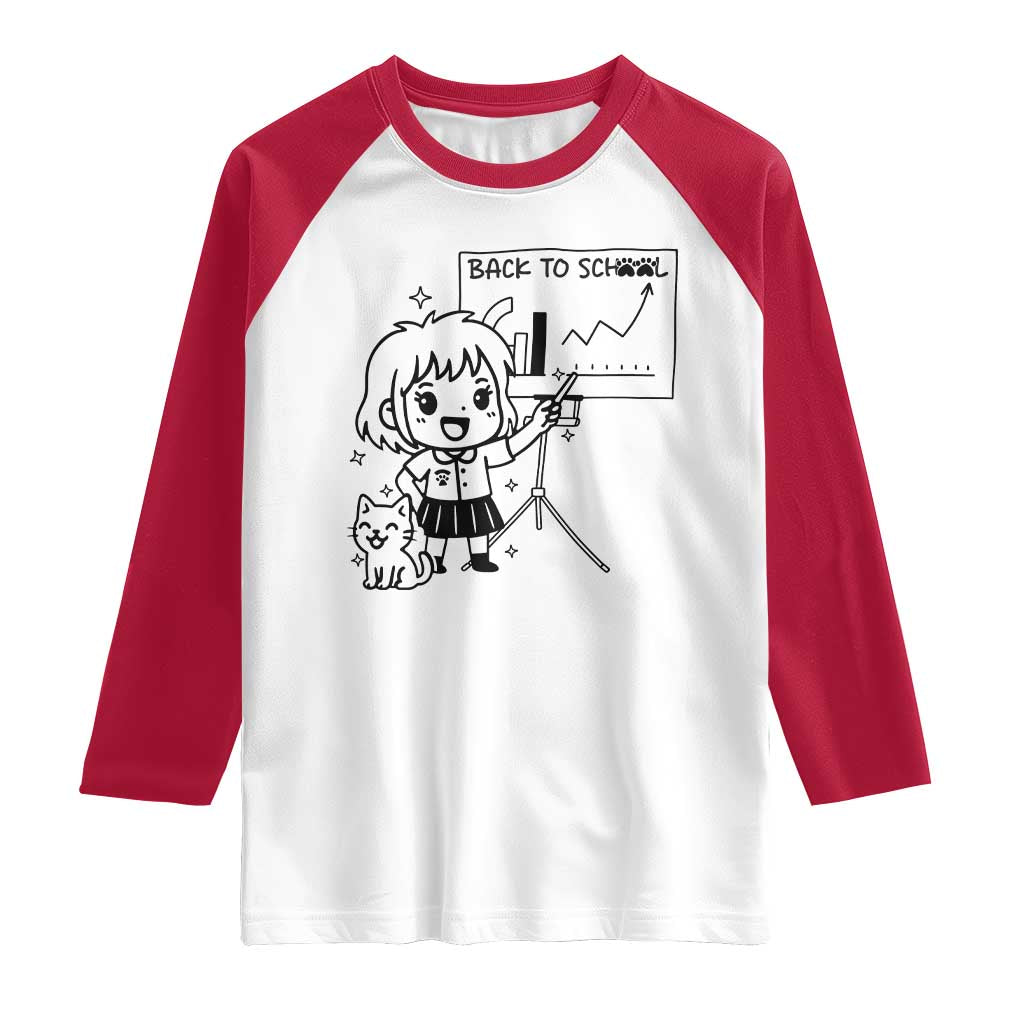 Back To school Raglan Shirt Funny Teacher Teaching Cat Lover Gift TS12 White Red Print Your Wear